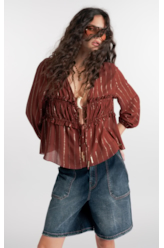 Blusa Visco Lurex Elastic Cuff Marrom
