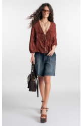Blusa Visco Lurex Elastic Cuff Marrom