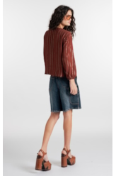 Blusa Visco Lurex Elastic Cuff Marrom