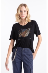 Blusa Visco Saturno Shine Boxy Preto