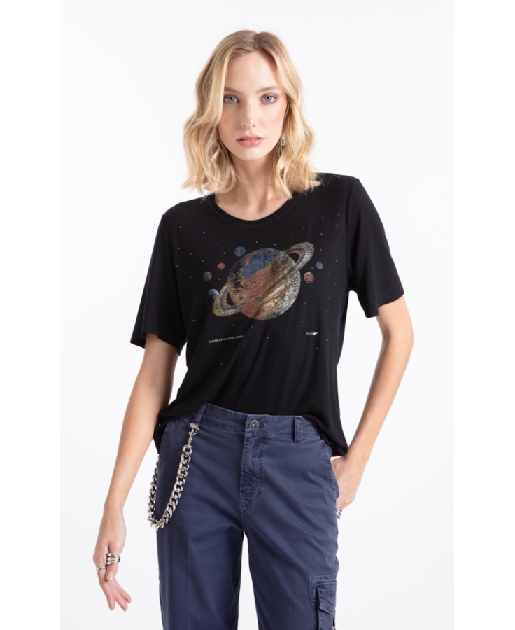 Blusa Visco Saturno Shine Boxy Preto