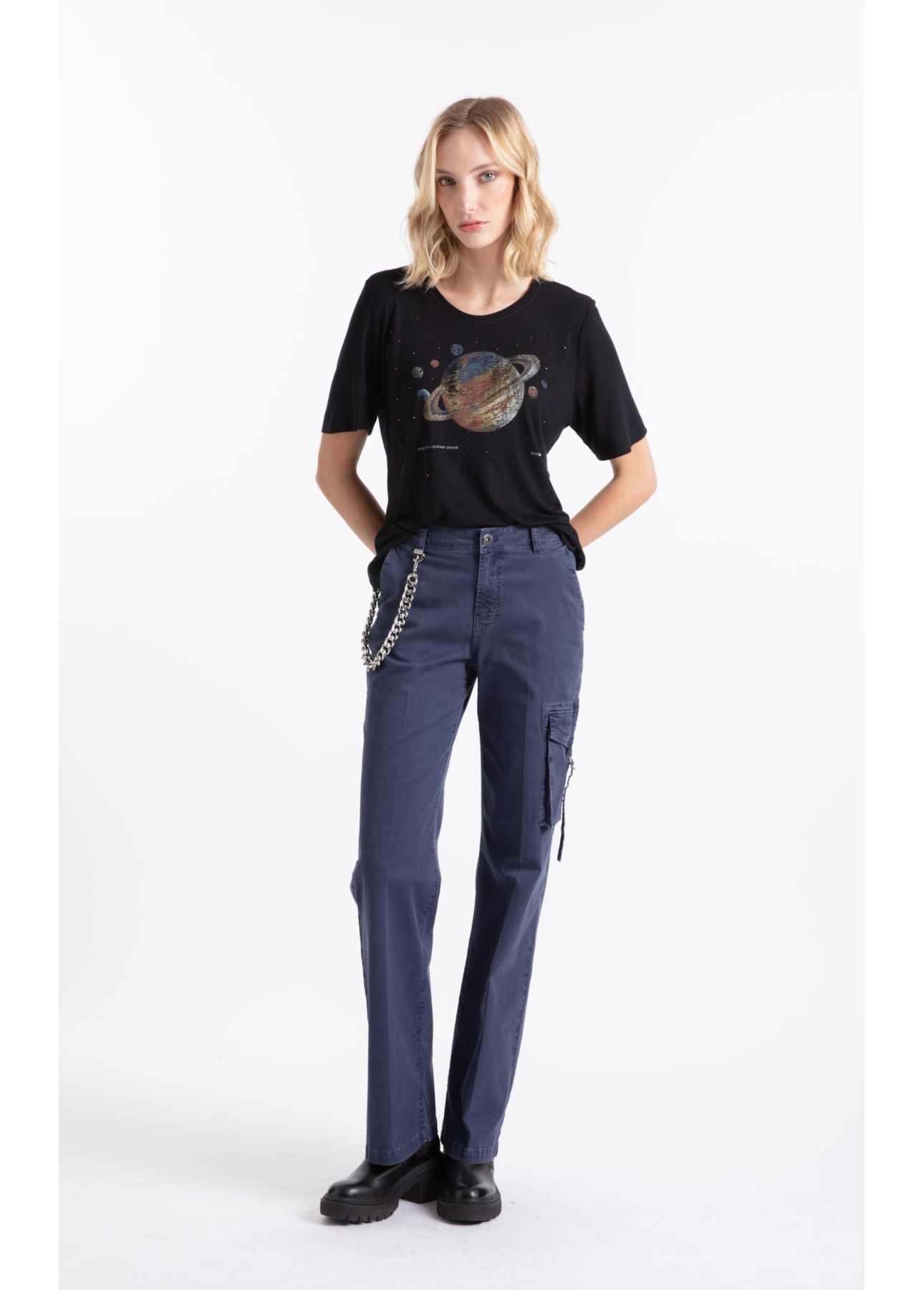 Blusa Visco Saturno Shine Boxy Preto
