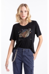 Blusa Visco Saturno Shine Boxy Preto