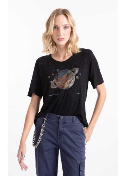 Blusa Visco Saturno Shine Boxy Preto