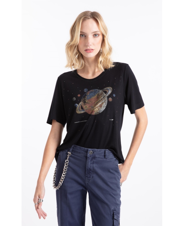 Blusa Visco Saturno Shine Boxy Preto