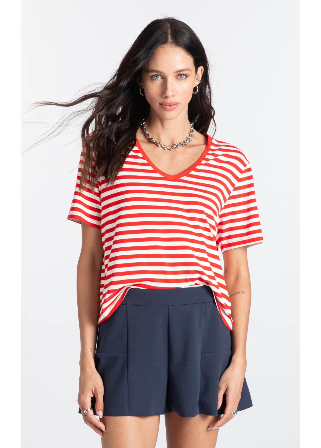 Blusa Visco Striped Vermelho