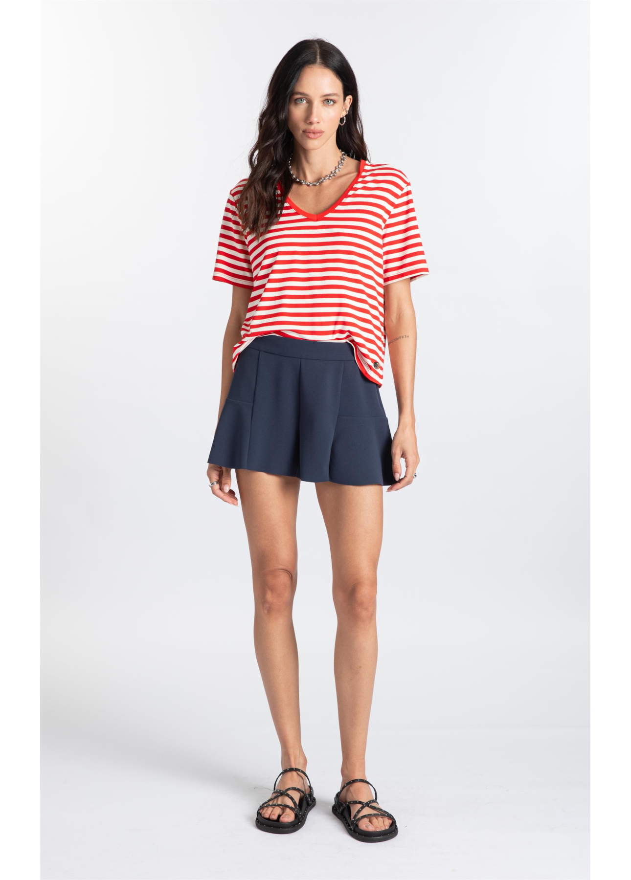 Blusa Visco Striped Vermelho