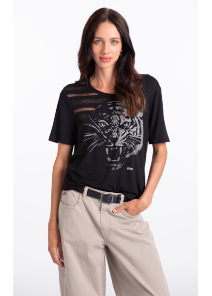 Blusa Viscolycra Lace Tiger Boxy Preto