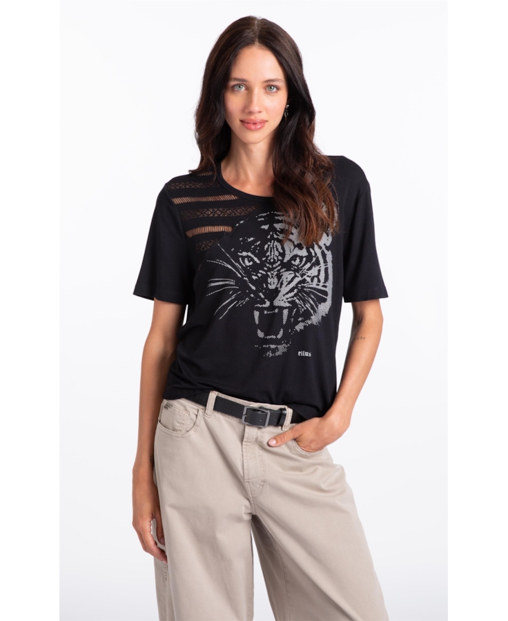 Blusa Viscolycra Lace Tiger Boxy Preto