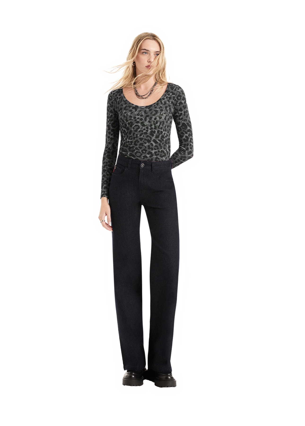 Blusa Viscotricot Animal Print Animal Print Plumbo