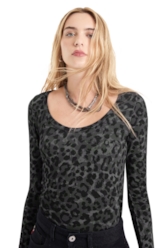 Blusa Viscotricot Animal Print Animal Print Plumbo