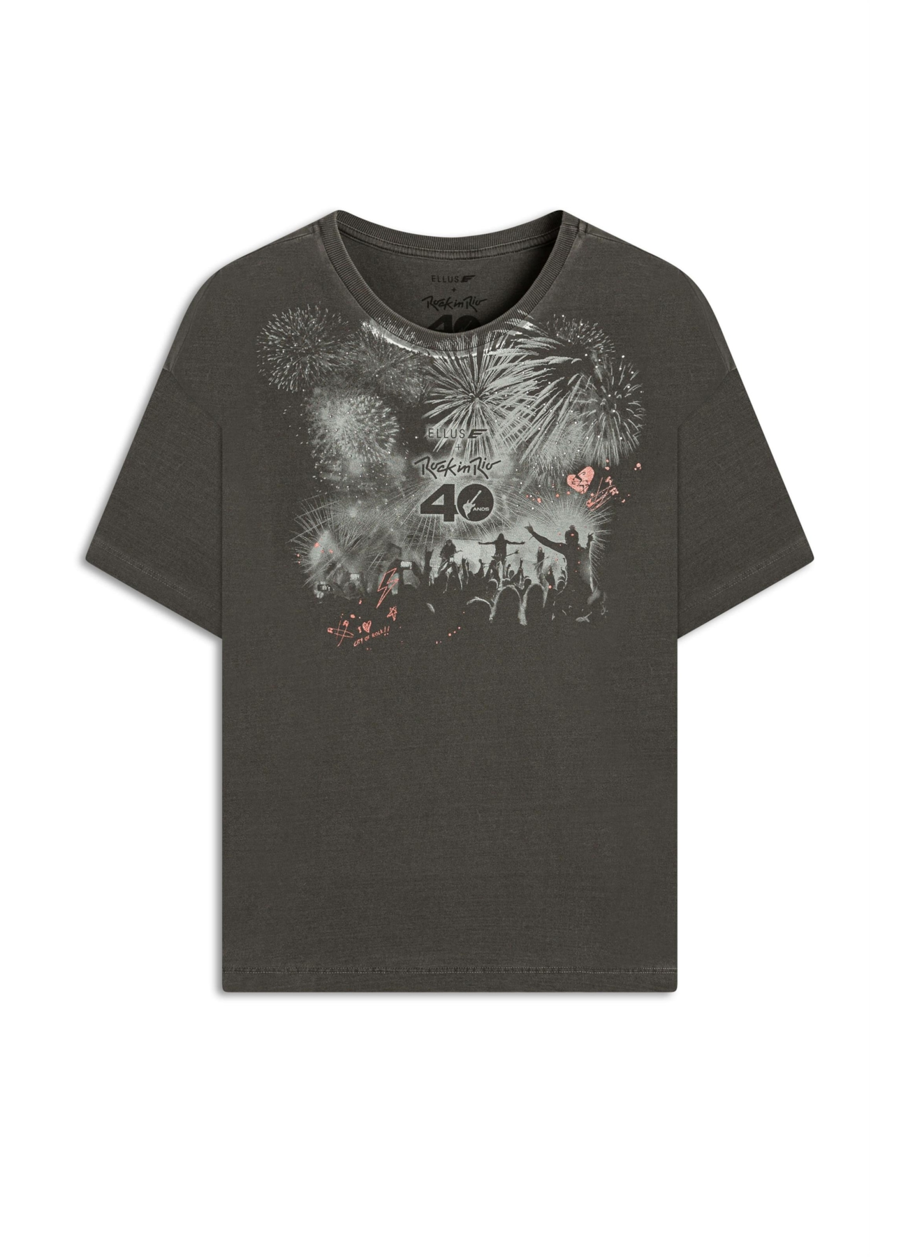 Blusa Washed City Rock Oversized Preto