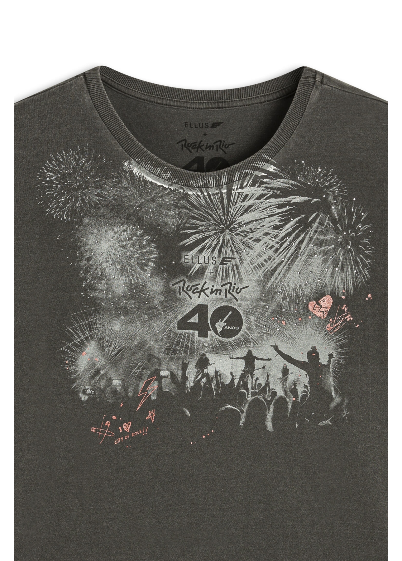 Blusa Washed City Rock Oversized Preto