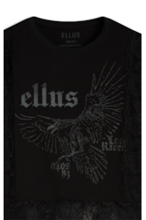 Blusa  Washed Lace Crown Preto