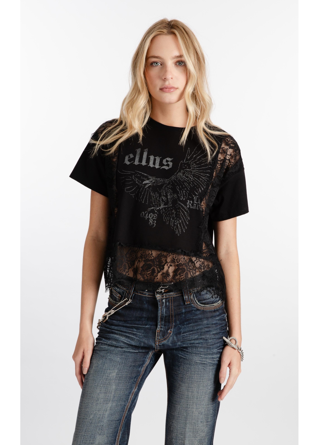 Blusa  Washed Lace Crown Preto