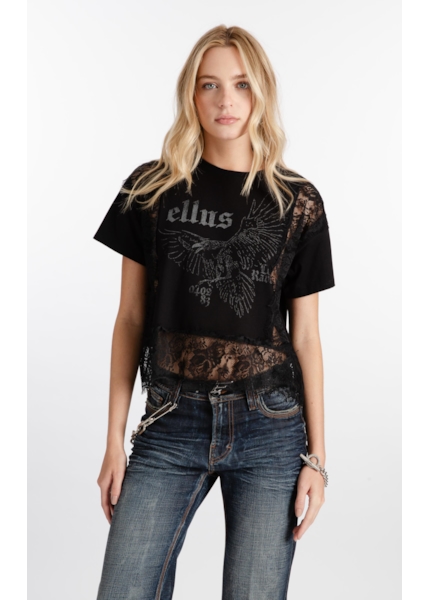 Blusa  Washed Lace Crown Preto