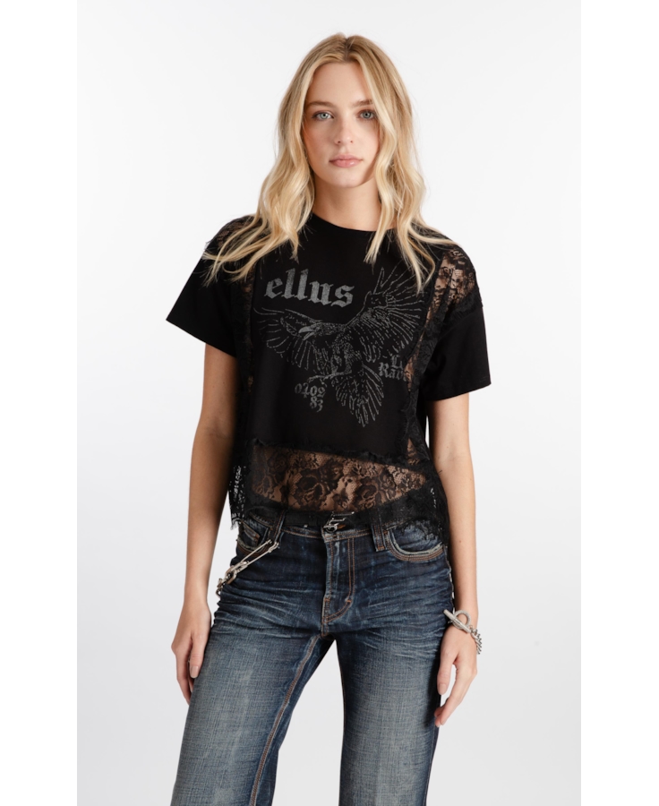 Blusa  Washed Lace Crown Preto