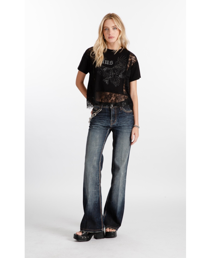 Blusa  Washed Lace Crown Preto
