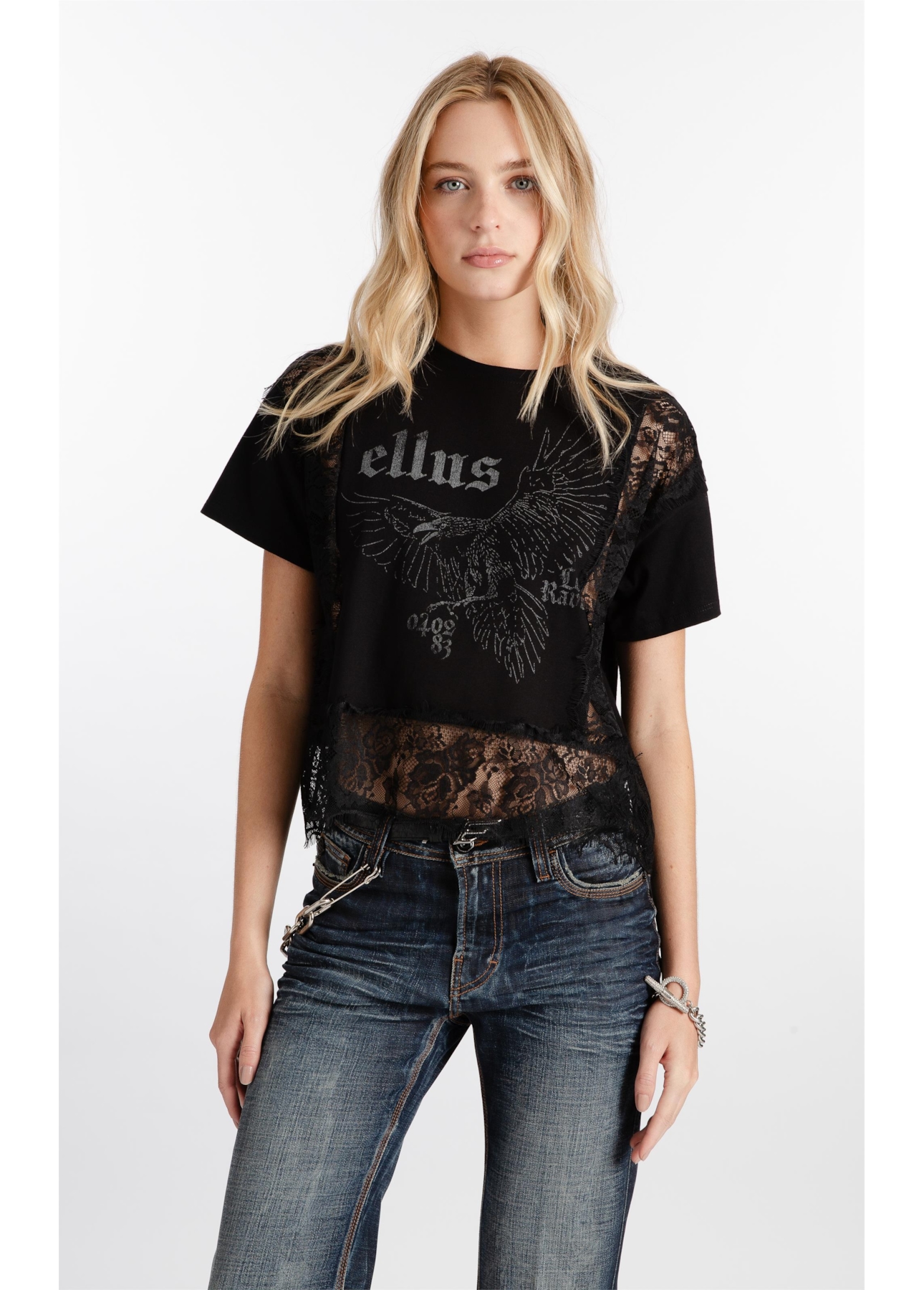 Blusa  Washed Lace Crown Preto