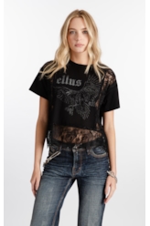Blusa  Washed Lace Crown Preto
