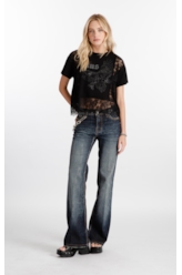 Blusa  Washed Lace Crown Preto