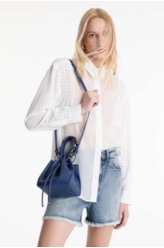 Bolsa Bucket Bag Apple Leather Azul Bic