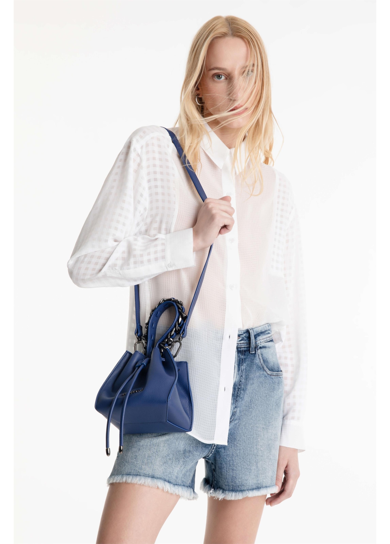 Bolsa Bucket Bag Apple Leather Azul Bic