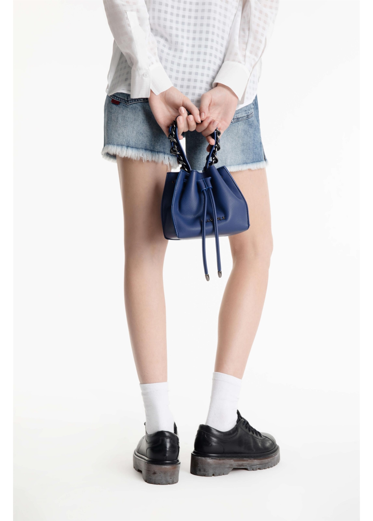 Bolsa Bucket Bag Apple Leather Azul Bic