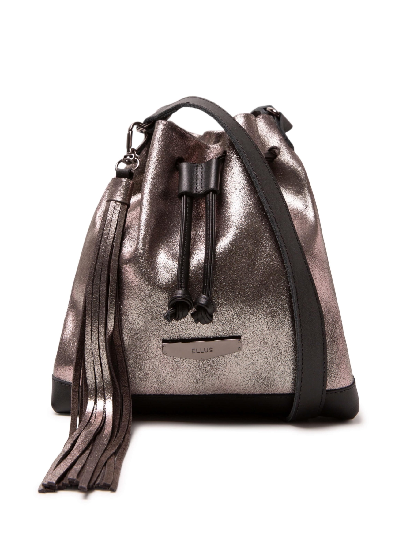 Bolsa Bucket Bag Faux Ellus Silver Gray