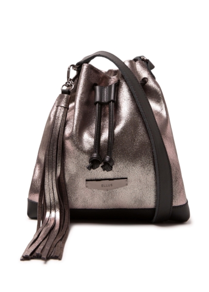 Bolsa Bucket Bag Faux Ellus Silver Gray