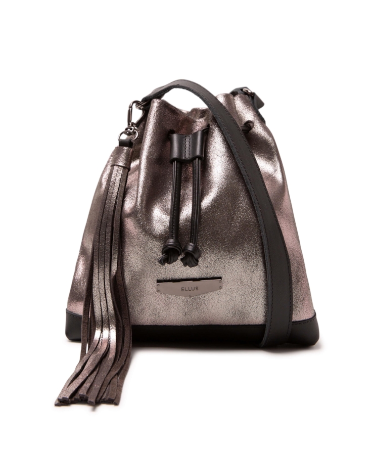 Bolsa Bucket Bag Faux Ellus Silver Gray