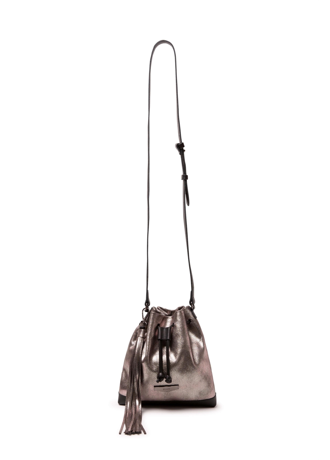 Bolsa Bucket Bag Faux Ellus Silver Gray