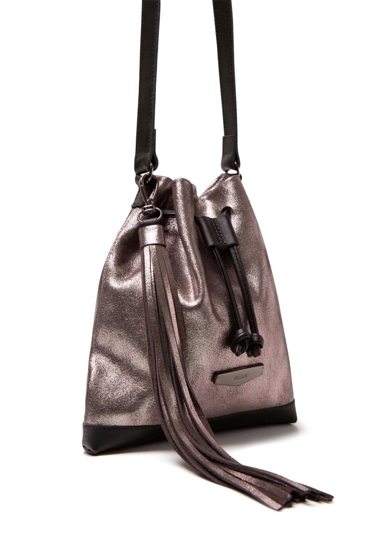 Bolsa Bucket Bag Faux Ellus Silver Gray