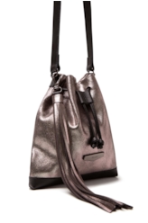 Bolsa Bucket Bag Faux Ellus Silver Gray