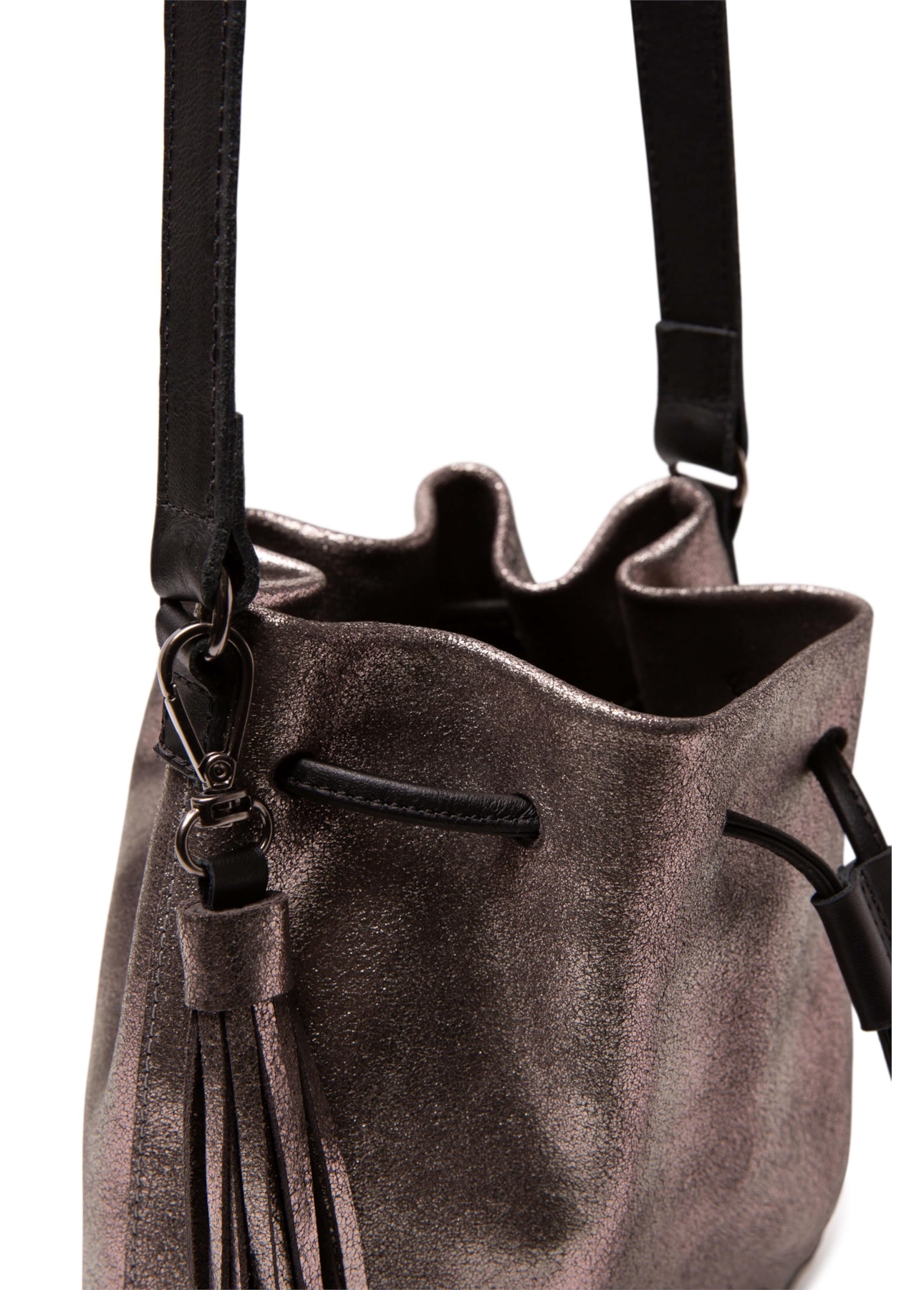 Bolsa Bucket Bag Faux Ellus Silver Gray