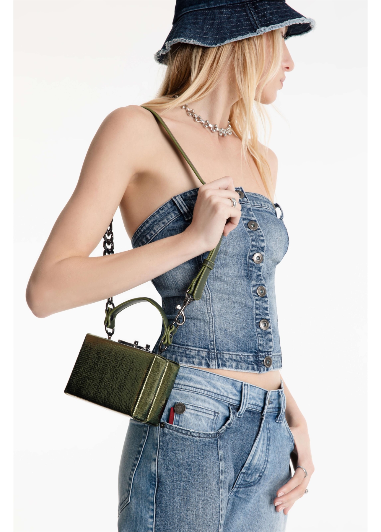 Bolsa Clutch Metal Detail Ellus Verde Oliva