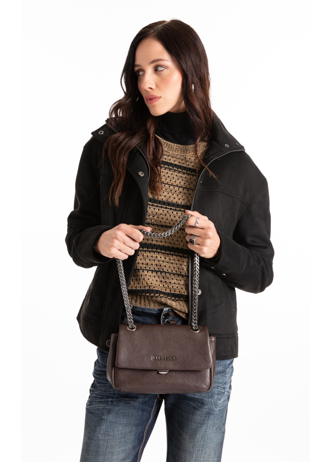 Bolsa Crossbody Millie Ellus Dark Brown