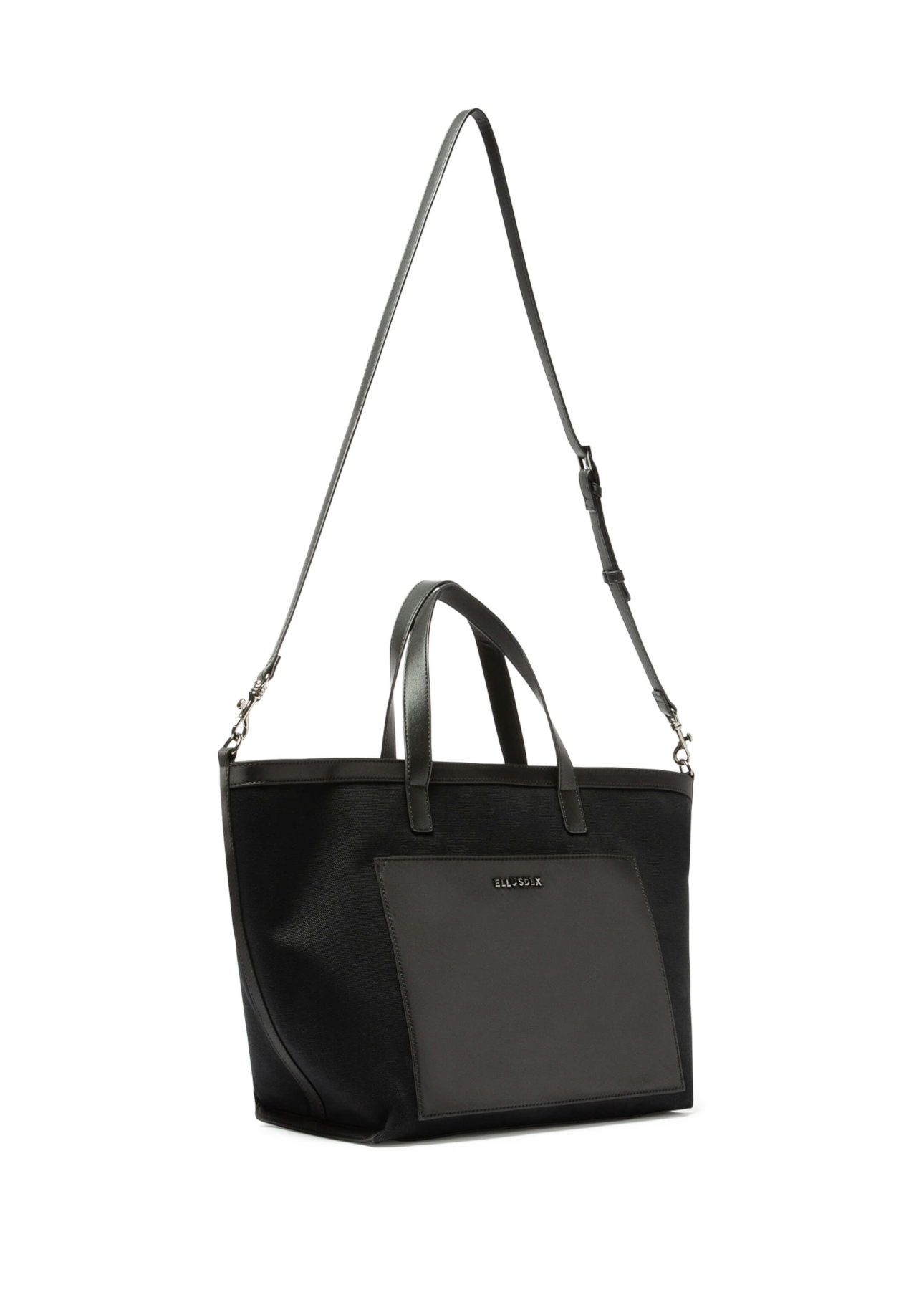 Bolsa Tote Bag Canvas Leather Ellus Preto