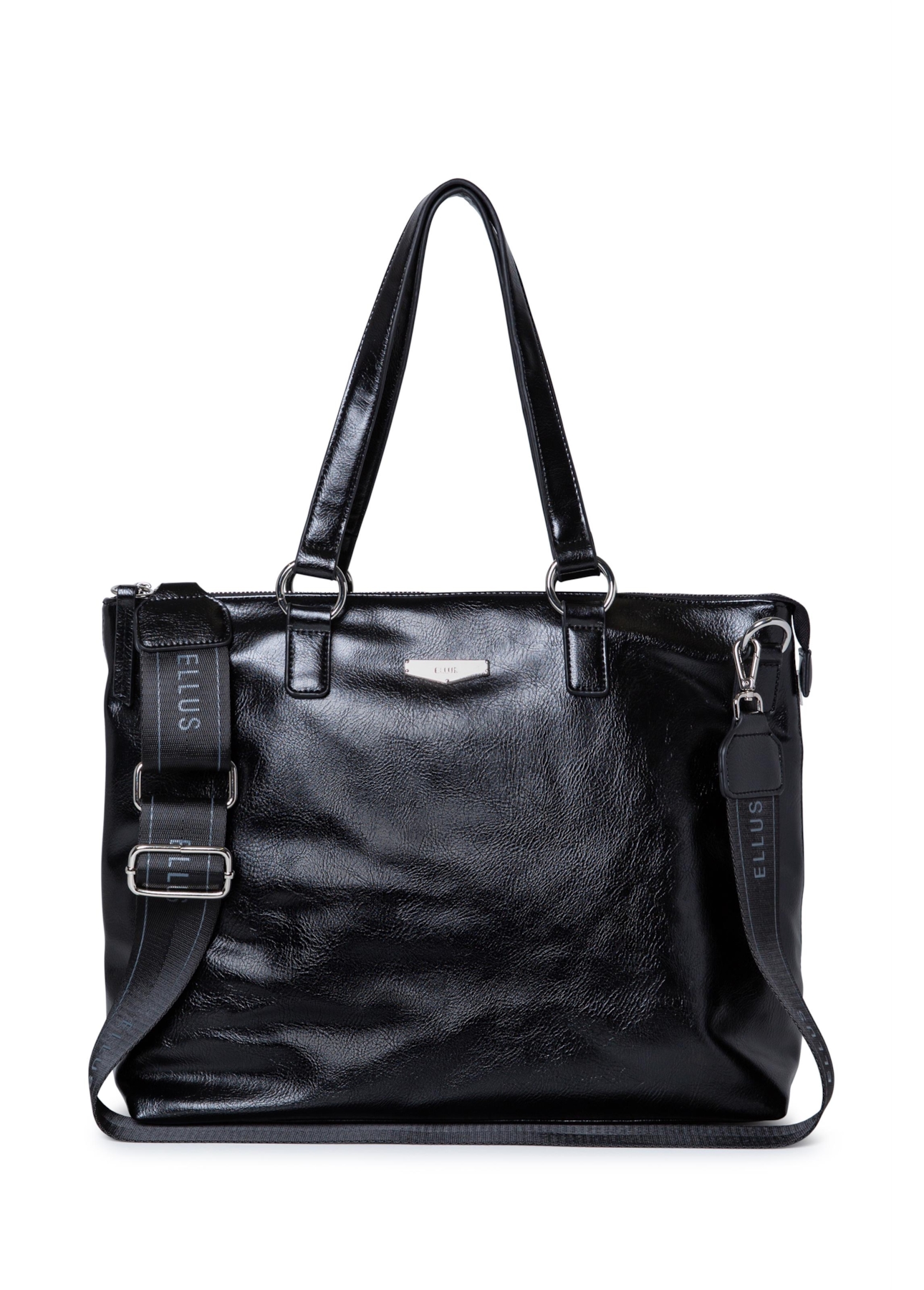 Bolsa Tote Bag Soft Techno Leather Ellus Preto
