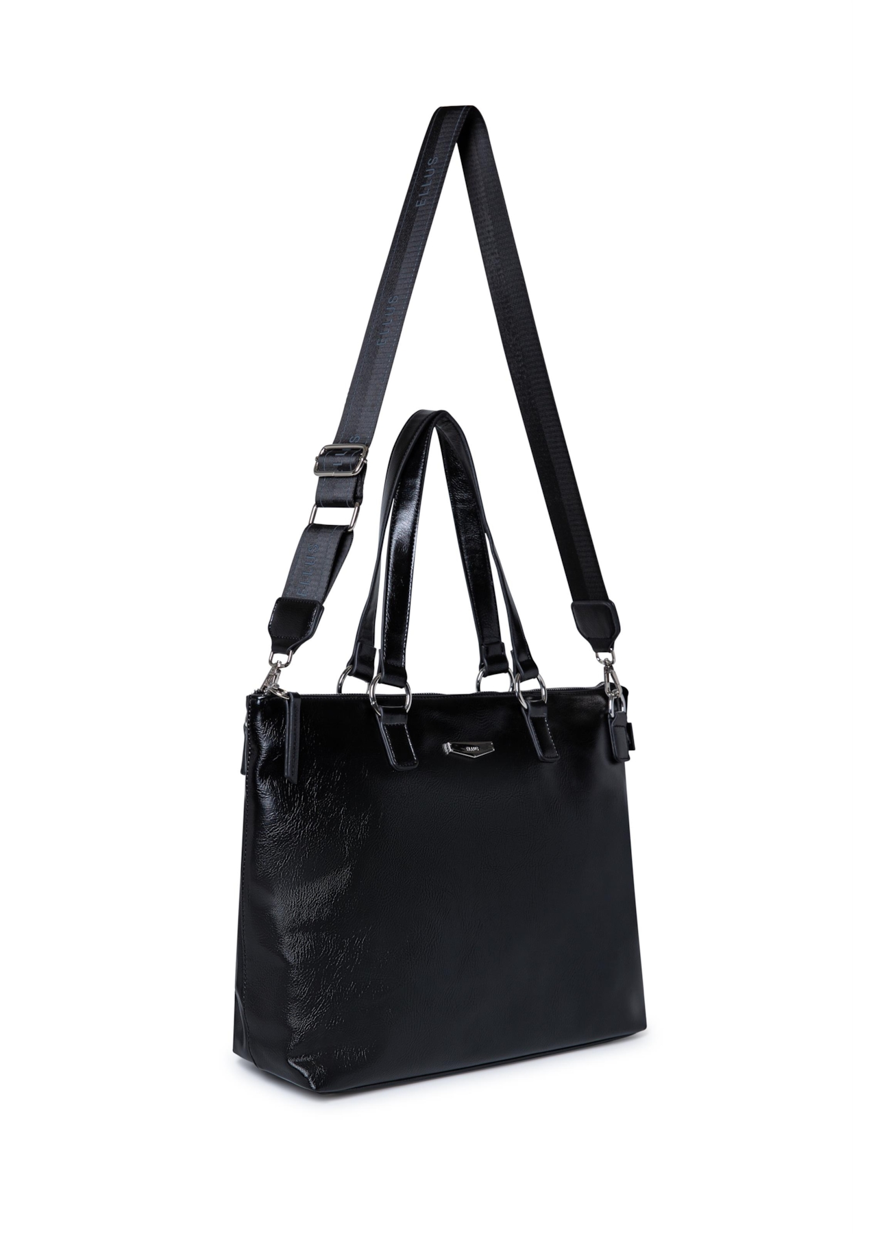 Bolsa Tote Bag Soft Techno Leather Ellus Preto