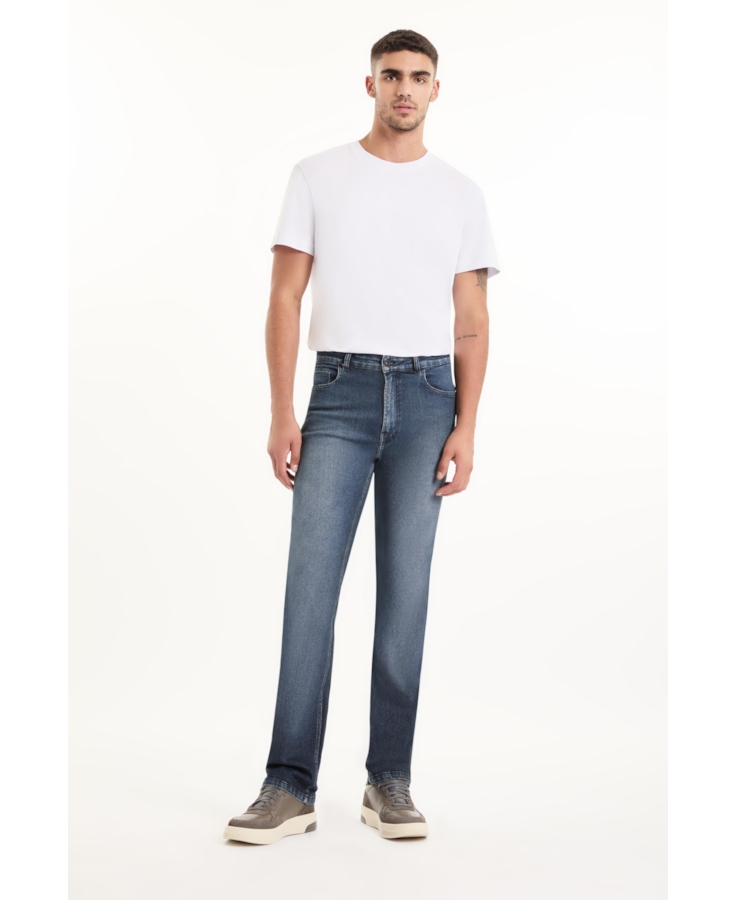 Calça Classic Denim Elastic Straight Lav.Escuro