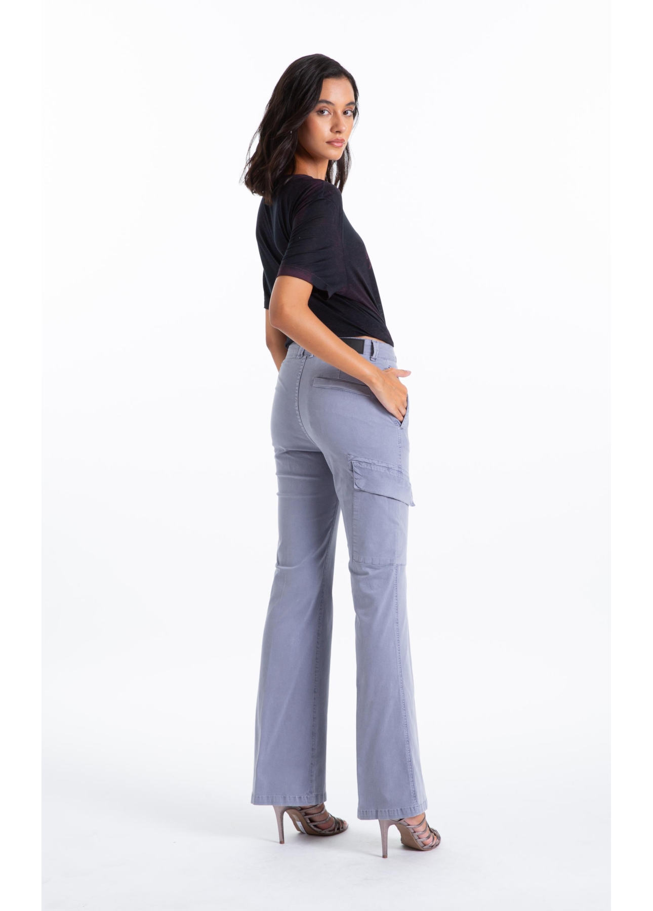 Calça Color Twill Power Flare Cargo Blue Vintage