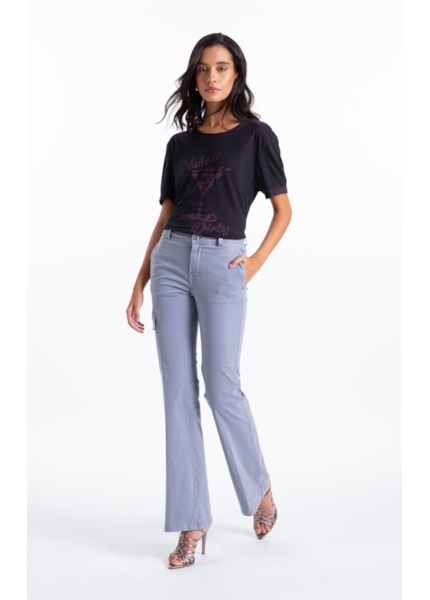 Calça Color Twill Power Flare Cargo Blue Vintage