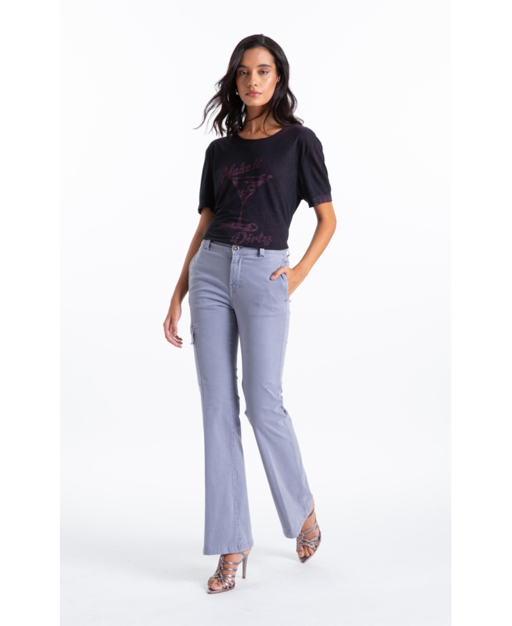 Calça Color Twill Power Flare Cargo Blue Vintage