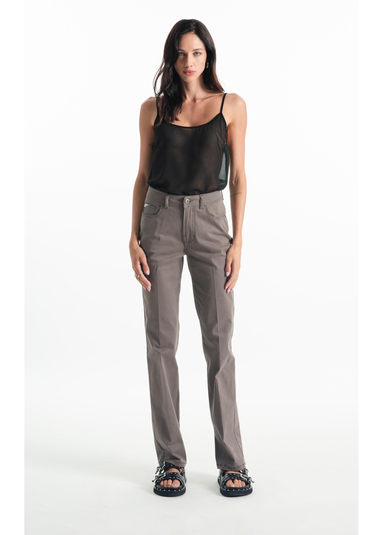 Calça Color Twill Power (Reta) 5 Pockets Castor