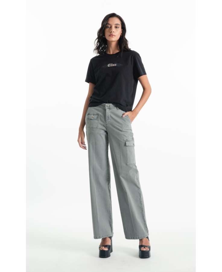 Calça Color Twill Wide Cargo Verde Oliva