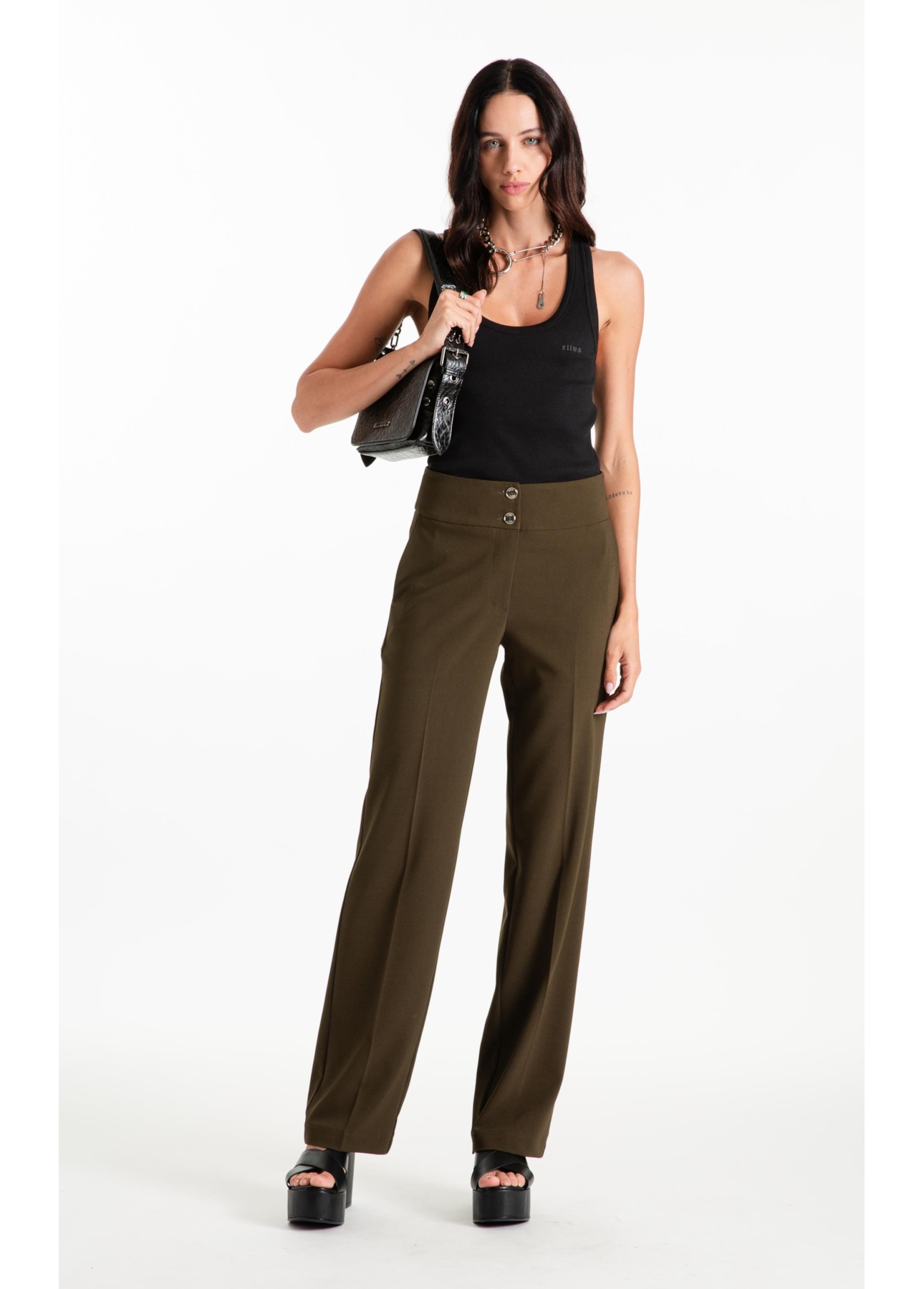 Calça Crepe Way Straight Musgo