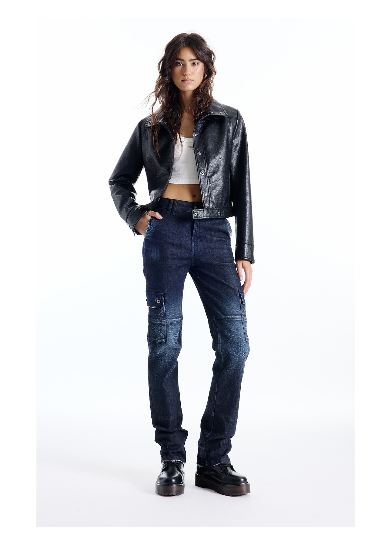 Calça Dark Forest Elastic Cargo Lav.Escuro C/ Craquelado