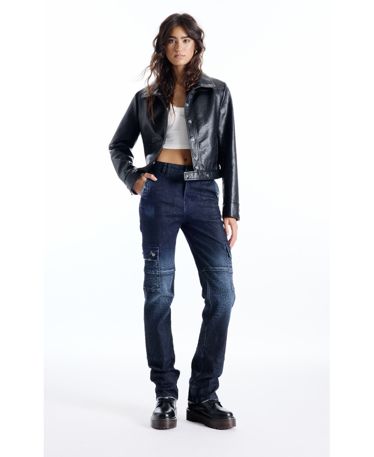 Calça Dark Forest Elastic Cargo Lav.Escuro C/ Craquelado