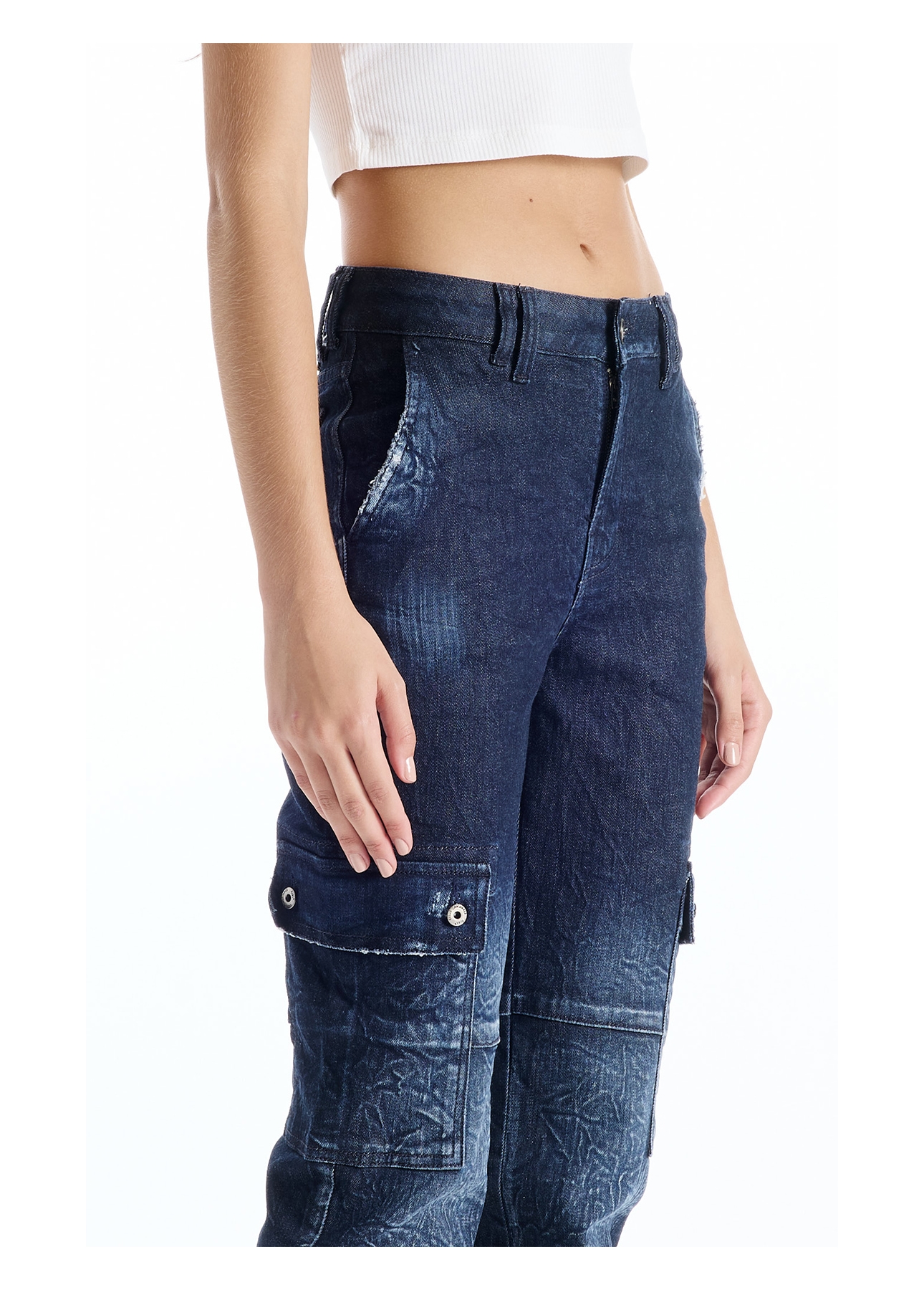 Calça Dark Forest Elastic Cargo Lav.Escuro C/ Craquelado